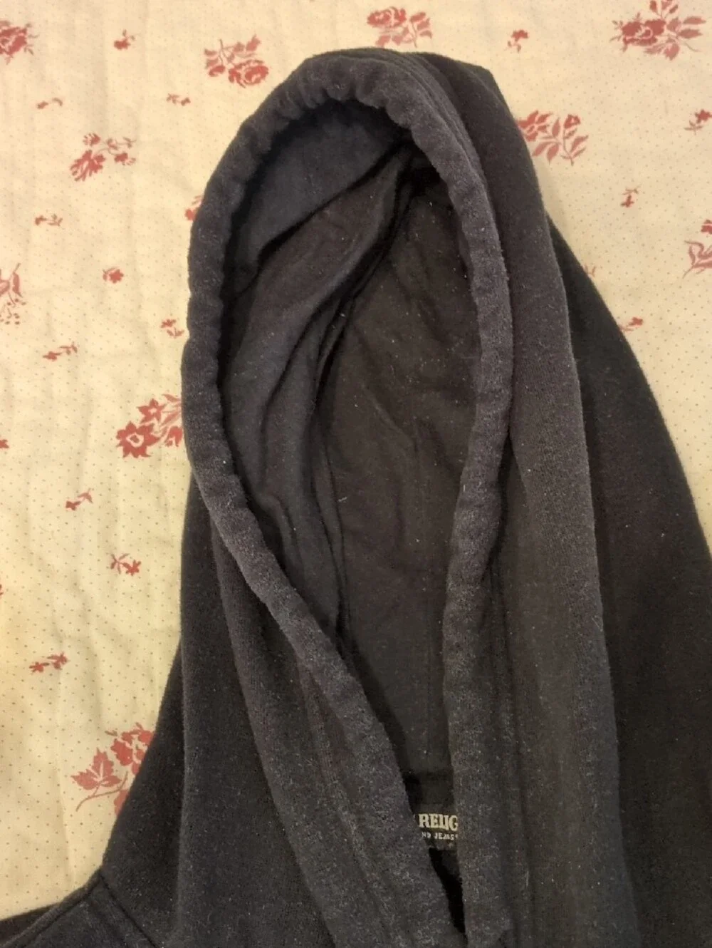True Religion Black Hoodie with Maroon TRUE RLGN Chest Logo